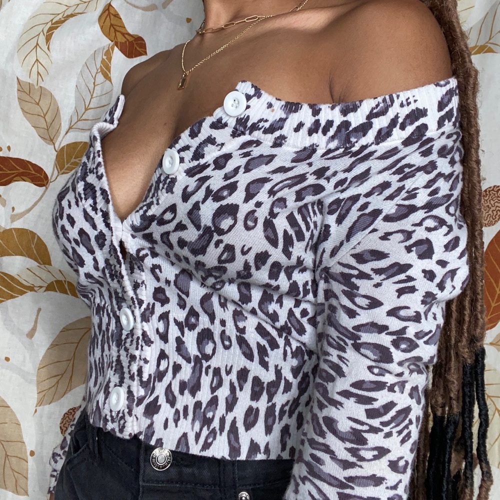 Cheetah print button up sweater shirt
